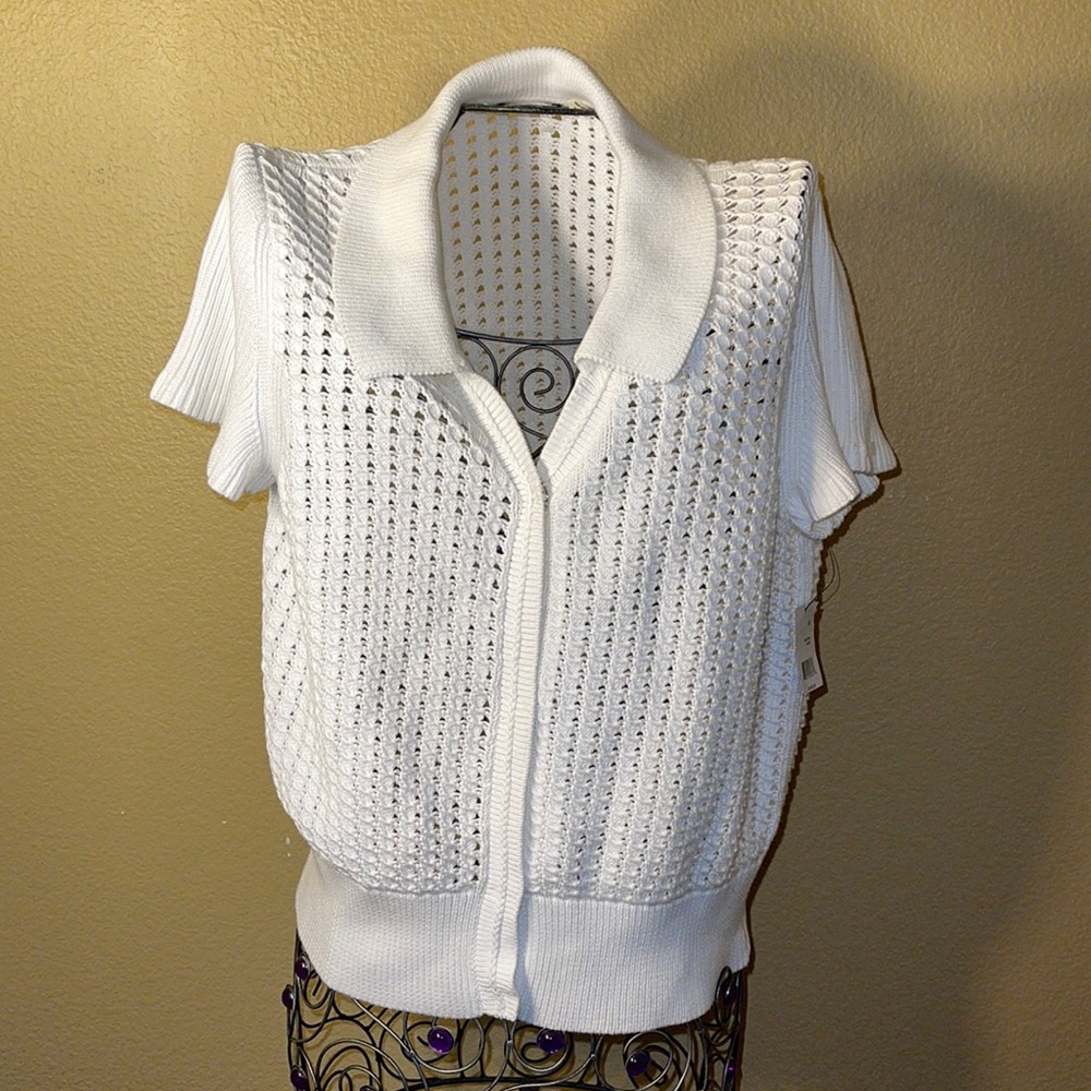 BNWT Tahari Knit White Cotton Sweater